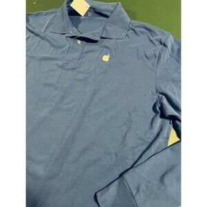 Apple Store Employee Uniform Blue Long Sleeve Pique Polo Shirt LARGE Embroidered